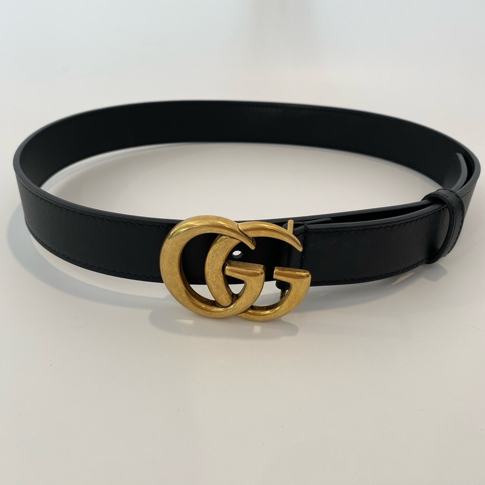 Gucci Black Belt with Gold GG Buckle
